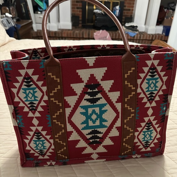 Handbags - Aztec Pattern Red and Brown Tote Bag